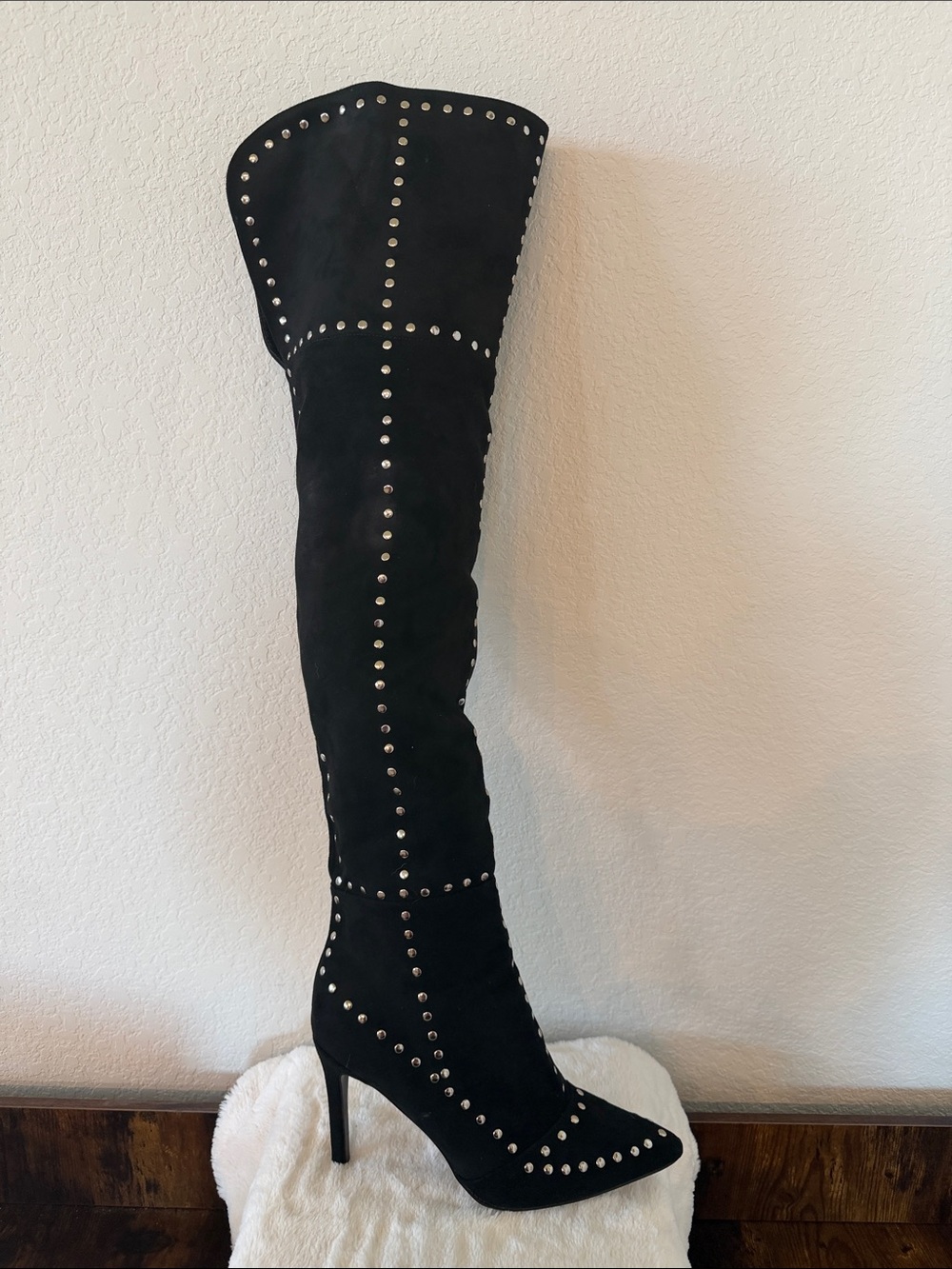 Studded Black Over-the-Knee High Heel Boot